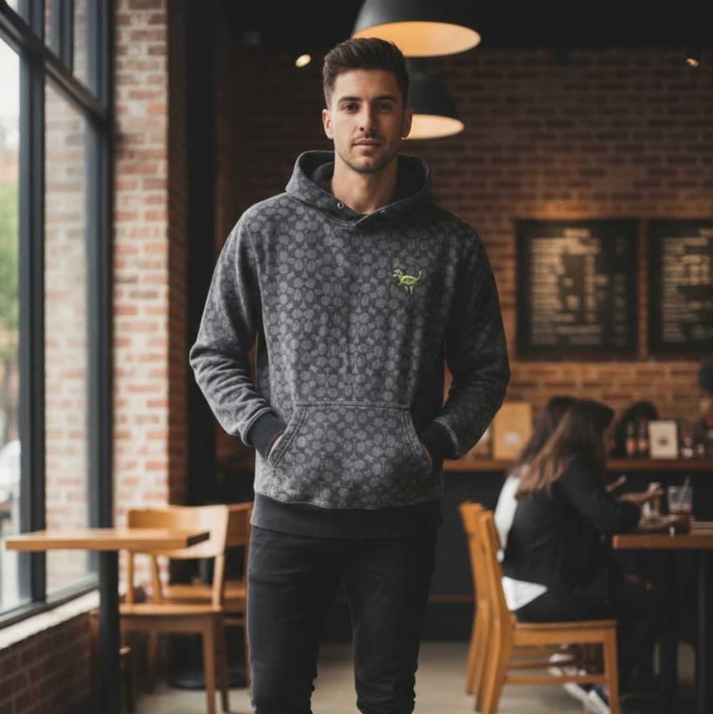 Coach Signature Monogram Rexy Hoodie in Charcoal Gray